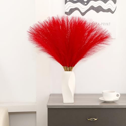 50pcs 22" Red Pampas Grass - Faux Pampas Grass Decor Pompas Floral Arrangement and Vase Filler for Boho Home Wedding Mothers Day Decoration - color: Red, size: 50pcs