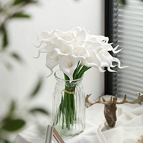 IPOPU 24PCS Artificial Flowers Fake Calla Lily Flowers Real Touch Calla Lily Faux Flowers Arrangement Bouquet for Home Garden Office Party Wedding Bouquet Centerpieces Flower Home Decoration (White) - color: 24pcs-white