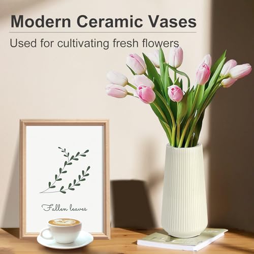 Beige Ceramic Vase, GUKJOB Cute Flower Vase for Pampas Grass, Home, Living Room, Dining Table, Farmhouse, Office Decor, Bedroom, Table, and Kitchen Shelf (XL Beige) - color: XL Beige