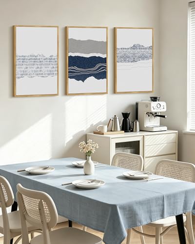 PHOPAGO Navy Blue Abstract Framed Wall Art Large 16x24in Mid Century Minimalist Boho Wall Decor Modern Neutral Farmhouse Rustic Art Bedroom Living Decor - Natural Framed - color: Blue Abstract, size: 24L" x 16W" x 3 Pcs Natural