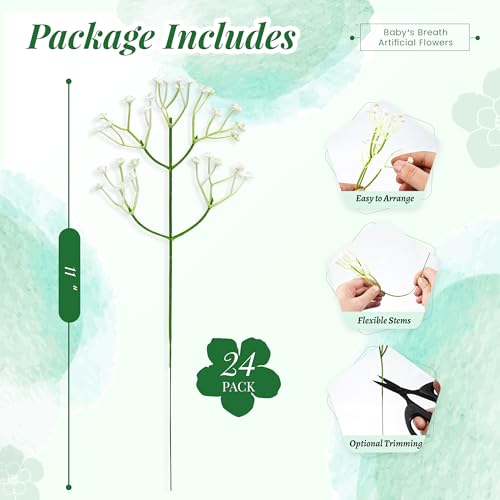 Der Rose 24PCS White Babys Breath Artificial Flowers,11'' Elegant Faux Baby Breath Flowers for Wedding Home Decor, Table Centerpieces & DIY Fake Flowers - size: 24-Baby Breath