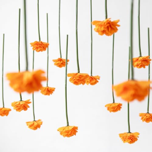 12 Pack 5 ft Artificial Marigold Flowers Hanging Garland Decorations Orange Marigold from Ceiling Dangling Faux Floral Vine Strings with Hook for Wall Autumn Party Day of the Dead Decor - color: Orange Color