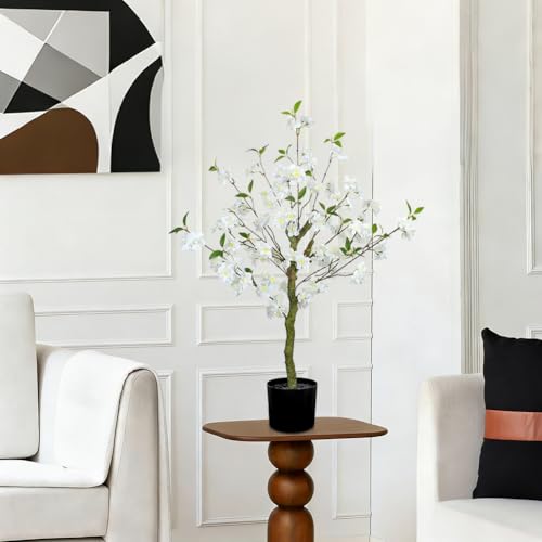 3 FT Artificial Cherry Blossom Tree in Black Pot, White Faux Sakura Tree with Planter for Indoor Decorations, Real Touch Fake Plants Potted for Home Bedroom Living Room Entryway & Office Decor - color: White