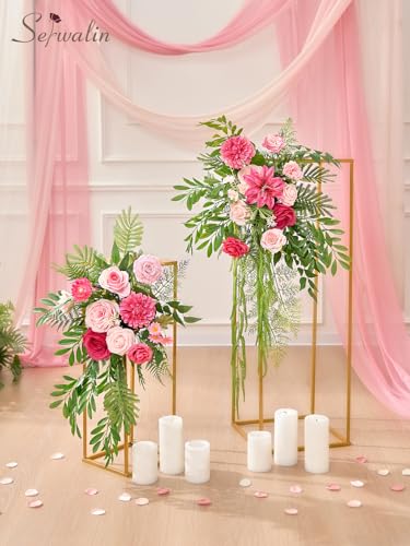 Serwalin Artificial Hot Pink & Magenta Flowers, Fuchsia Silk Fake Flowers, Pastel Pink Faux Flowers for Wedding Bouquet, Table Centerpieces, Home Decor - color: A Hot Pink, size: Square
