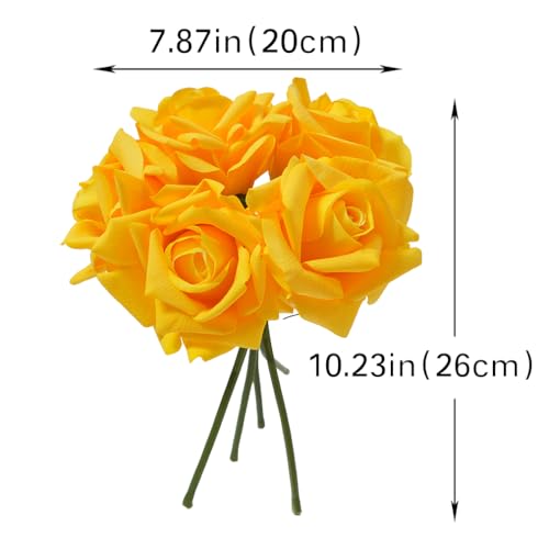 Artificial Roses-10-pcs Soft Touch Fake Flowers with Stems, Realistic Bridal Bouquet & Bulk Home Party Wedding Decor Roses - color: Orange 10pcs