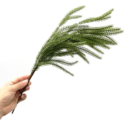 Artificial Norfolk Pine Branches Fake Greenery Realistic Plant Stems 18 Inch, Faux Pine Picks Real Touch Plastic Shrubs for Home Decor Vase Filler Indoor Outdoor Wreath DIY Christmas Decoration 4 Pack - color: Norfolk Pine Branch - 4 Pcs