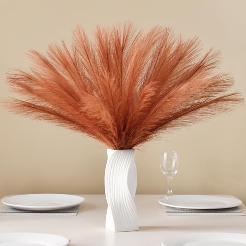 Alecono 30Pcs Pampas Grass Decor 17.7 Inch, Artificial Faux Fall Orange Pampas for Floral Arrangement, and Vase Filler for Boho Home Wedding (No Vase) - color: Orange, size: 30pcs