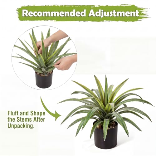 Briful Artificial Agave Plant 17in Realistic Faux Succulent Plant in Pot | Fake Agave Plant with Thick Textured Leaves for Indoor Covered Porch Patio Planter Southwestern Home Decor - color: Fake Plants#1
