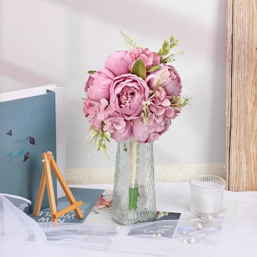Vintage Purple Bridesmaid Bouquet for Wedding, an Artificial Silk Peonies Flowers Bouquet for Marriage Decorations - color: Vintage Purple