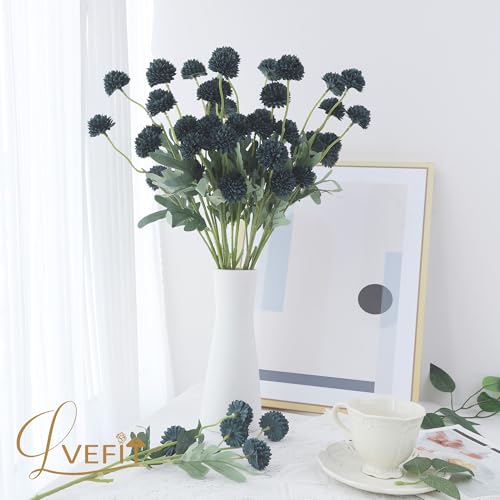 LVEFIT 10 Pcs Emerald Green Kiku Flower Fake Mums Long Stem Flowers,Faux Kiku Flower Bulk,Silk Flowers Mini Chrysanthemum Floral Arrangements,Artificial Flowers Chrysanth Mini Fake Flower - color: Emerald Green