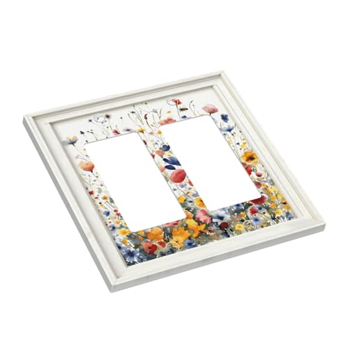 Decorative Art Light Switch Covers Watercolor Wildflower Bouquet 2 Gang Single Toggle Duplex Combination Electrical Faceplate Switchplate Wall Plate for Home Decor - color: Watercolor Wildflower Bouquet, size: 2-Gang Rocker /4.6 x 4.5 IN