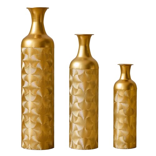 Floor Vases, Tall Home Decor Metal Vase Set of 3 Large Glazed Decorative Vases for Wedding Decor, Elegant Modern Flower Holder for Living Room, Entryway, Hallway (Gold, Set of 3) - color: Gold