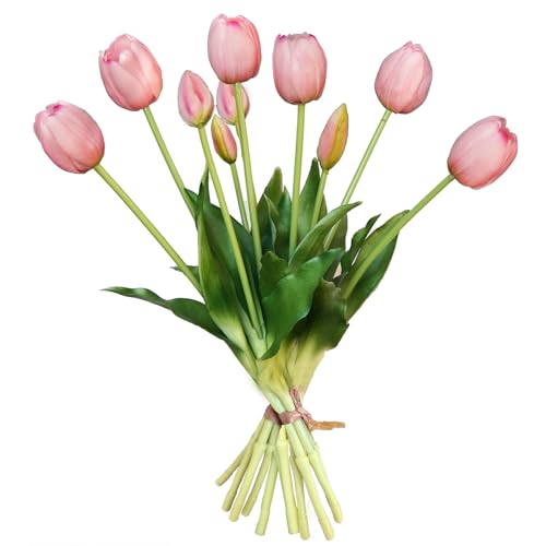 10 Pcs Fake Tulips Tulips Artificial Flowers Real Touch Fake Flowers Artificial Flower Bouquet for Home Table Party Wedding Decoration (Light Pink) - color: Light Pink