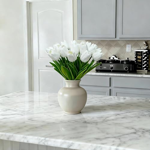 20pcs White Tulips Artificial Flowers 13 Inch PU Fake Flowers Fake Tulips for Mother's Day Easter in Home Wedding Office Party Table Decoration - color: A-white