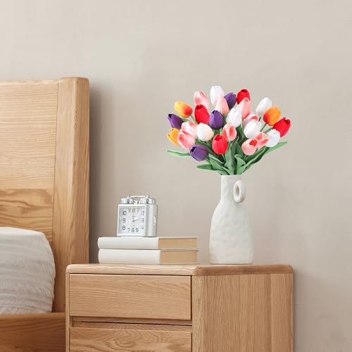 SITUMEIZI Fake Flowers Tulips Artificial PU Flower 15pcs Real Touch 14" for Spring Easter Home Kitchen Wedding Bouquet Bulk Mother's Gift Day Decorations(Multicolor,6) - color: Red,purple,rose Red#,pink,white,sunset Red