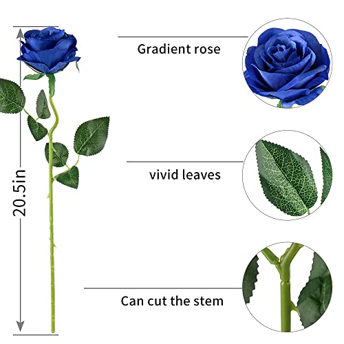 10pcs Royal Blue Silk Roses Artificial Rose Flowers Long Stem for DIY Wedding Bouquet Table Centerpiece Home Decor (Royal Blue) - color: Royal Blue