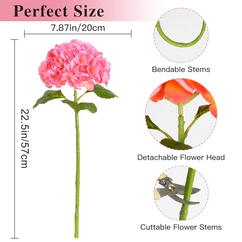 Nubry 4Pcs Pink Hydrangea Artificial Flowers, 22.5In Latex Faux Real Touch Large Hydrangea Flowers with Long Stems & Leaves for Home Office Decor Wedding Party Arrangements(Pink) - color: Pink, size: 4 Pcs