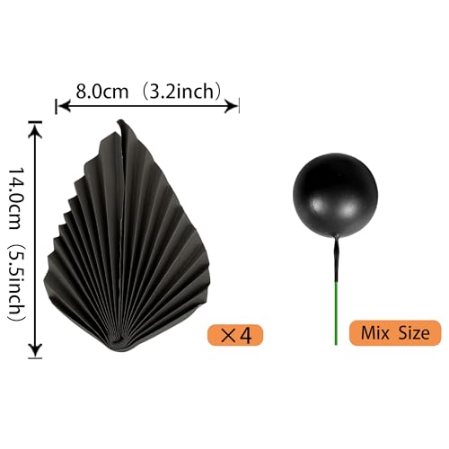 28 Pack Paper Palm Fan Cake Topper, Balls Cake Toppers, Foam Balls Paper Palm Leaf Cake Insert Toppers Decorations for Birthday Wedding Baby Shower Party Decorations Black - color: Black
