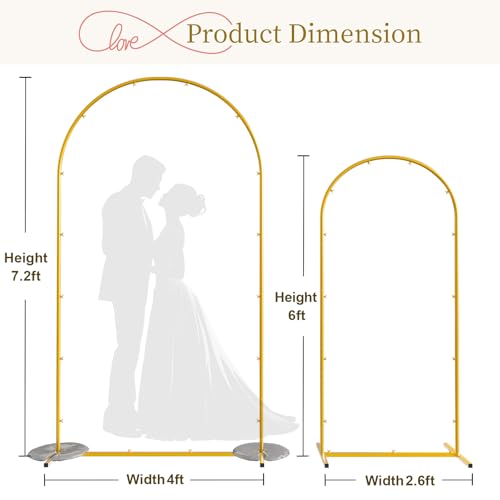 Snughome Arch Backdrop Stand, Set of 2 Metal Balloon Arch Stand (7.2FT+6FT), Gold Wedding Arch Frame for Party, Baby Shower, Holiday, Ideal for Balloon Flower