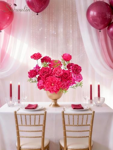 Serwalin Hot Pink Flowers Artificial, Magenta Silk Fake Roses Flowers, Faux Flowers for DIY Wedding Bouquets Cake Decoration Baby Shower Centerpieces Floral Arrangements Party Decor - color: Hot Pink Magenta, size: Grand