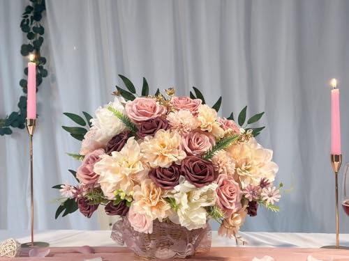 Artificial Flowers Combo Box Set Artificial Flowers Combo Silk Mix Fake Flowers with Stem for DIY Wedding Arch Bridal Bouquets Baby Shower Centerpieces Party Wall Home Decorations - color: Purple&white