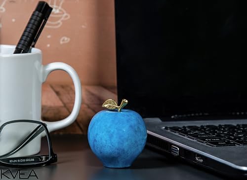 Marble Fruit Paperweight - Handmade Stone Decor for Office Desk, Kitchen Table, Modern Home & Housewarming Gift (Blue)