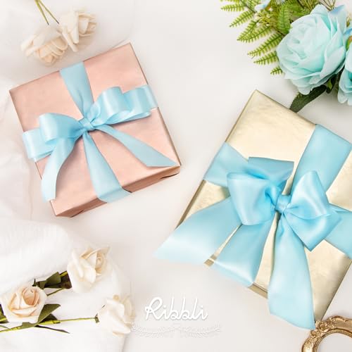 Ribbli Light Blue Double Faced Satin Ribbon,1” x Continuous 25 Yards,Use for Bows Bouquet,Gift Wrapping,Baby Shower,Floral Arrangement - color: Blue Light, size: 1 inch