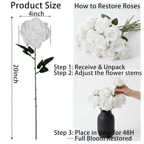 White Artificial Roses Bulk,50PCS 4in Large Fake Roses Faux Giant Flowers - color: White