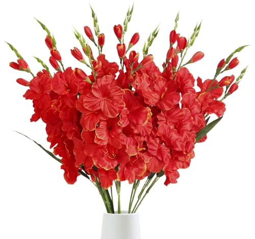 IPOPU 10 PCS Gladiolus Artificial Flowers 30.3 in Gladiolus Flowers Silk Gladiolus Flowers with Stems Artificial Gladiolus Flowers Faux Gladiolus for Home Wedding Office Decoration(Sunset) - color: Sunset