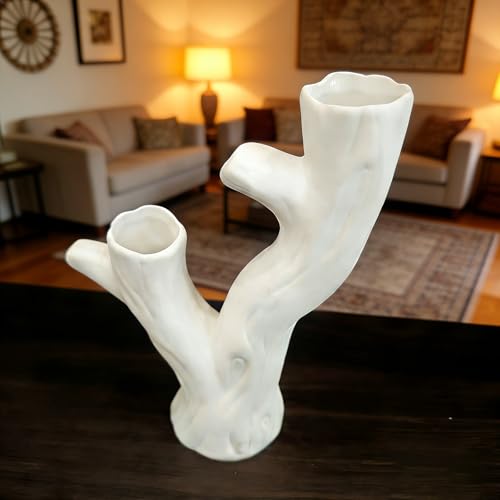 White Branch-Shaped Ceramic Vase，Minimalist Artistic Dried Flower Vases Modern Decorative Ornament for Home Decor, Living Bedroom Room, Shelf, Table (Style-A) - color: Ceramic a
