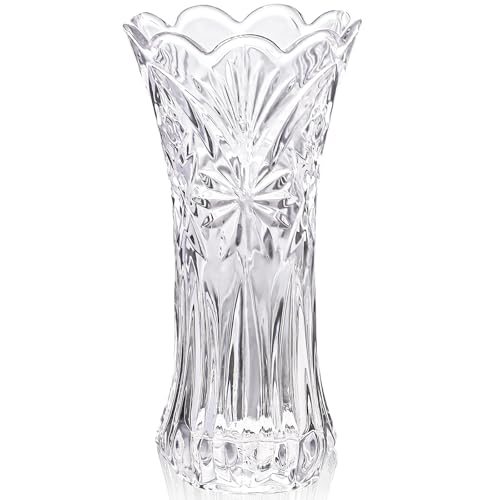 JASVIC 12 Inch Crystal Vases for Flowers, Tall Glass Flower Vase for Bouquet, Elegant Modern Large Vase, Starburst Design Decorative Vase for Living Room Centerpiece, Mother's Day, Wedding Gift - color: Starburst Design