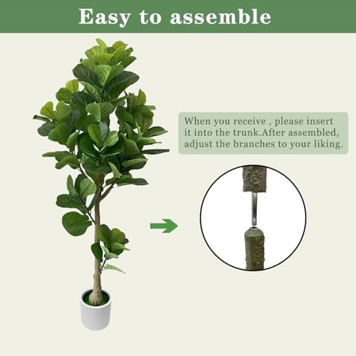 5.6FT Artificial Fiddle Leaf Fig Tree with White Pot, 2 Pack Faux Plant Indoor Outdoor Fake Tree for Home, Office, Living Room Decoration - size: 5.6ft