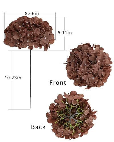 DuHouse Artificial Hydrangea Silk Flower Heads with Stem Fake Hydrangea Flowers for Wedding Home Garden Centerpiece Pack of 6(Mocha Brown) - color: Mocha Brown