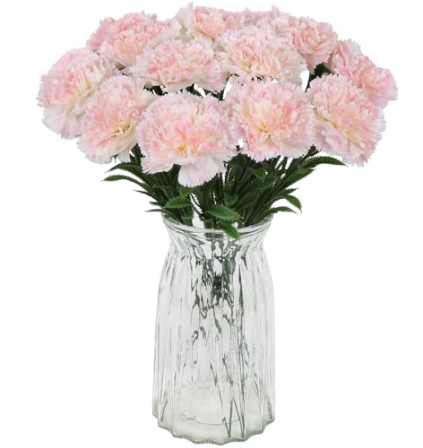 16PCS Pink Carnations Artificial Flowers 14.8'' Fake Carnation Silk Flowers with Single Stem Faux Carnations Flowers for Home Table Centerpiece Wedding Decorations Floral Arrangements (Pink) - color: Pink