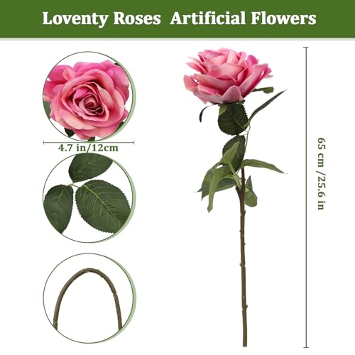 Artificial Rose Flowers, 4Pcs Real Touch Long Stem Faux Roses, Lifelike Latex Roses for Wedding Bouquet, Table Centerpiece, Home Decor, DIY Floral Arrangement, Pink - color: Pink