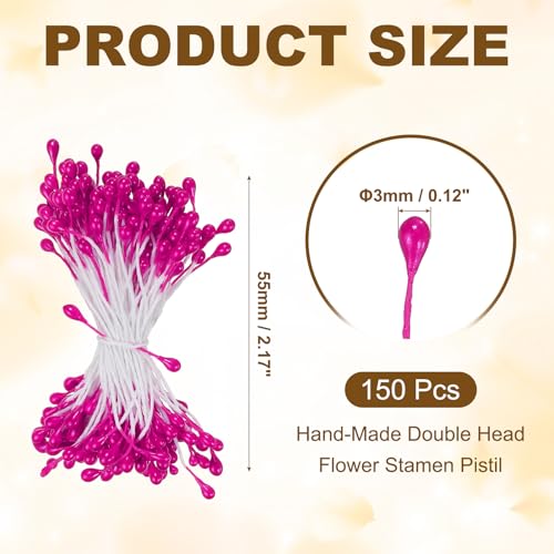 PATIKIL 3mm Double Heads Flower Stamen, 150 Pcs Artificial Flower Stamen Pistil Matt Pearl Floral Stamen for DIY Christmas Card Wedding Decoration, Rose Red - color: Rose Red