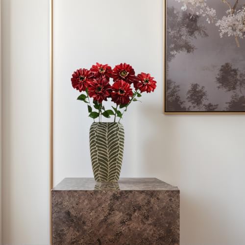 Artificial Chrysanthemums, Daisy Silk Flowers 6 Stems, Aster & Zinnia-Like Large Blooms in Gradient Colors, 24.8" Long Faux Marguerite for Indoor Outdoor Home Decor(Wine red) - color: Wine Red