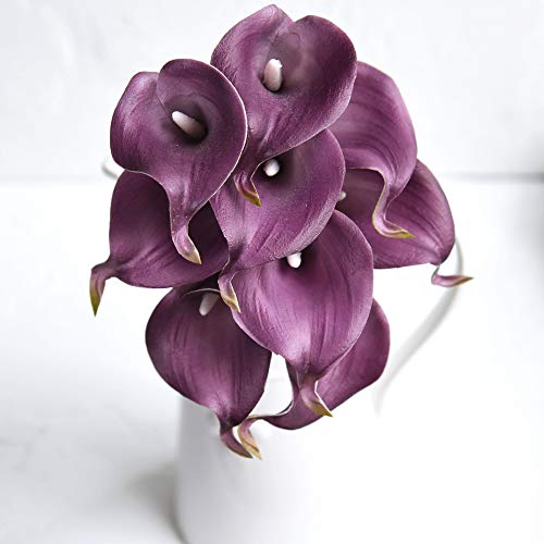 FiveSeasonStuff Real Touch Calla Lily Artificial Flowers Wedding Bridal Bouquet | Floral Arrangements | 15 Calla Lilies (Plum Purple) - color: Plum Purple