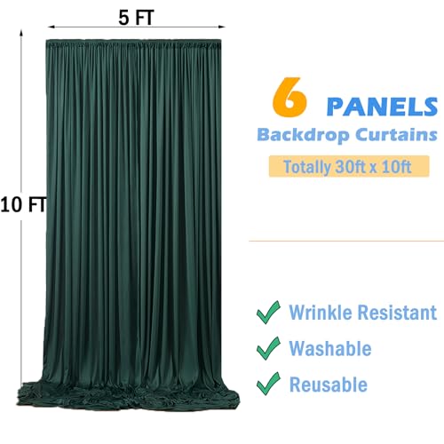 30ftx10ft Wrinkle Free Hunter Green Backdrop Curtains for Party Background, 6 Panles Silky Green Photo Backdrop Drapes Back Drop Cloth for Wedding Birthday Photography Baby Shower Decor - color: Hunter Green, size: 30ftx10ft