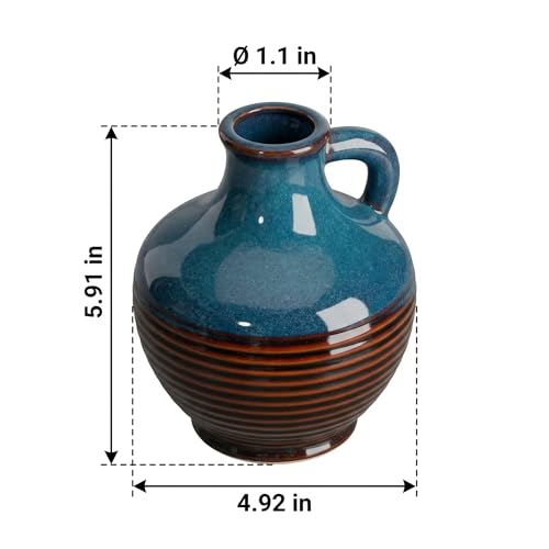 Sunddo 6 Inch Small Ceramic Vase for Centerpieces, Rustic Modern Vase, Pitcher Decorative Flower Vases for Home Decor, Farmhouse, Bedroom, Dining Table, Kitchen, Office Desk Decor - color: Navy Bronze, size: 6 Inch
