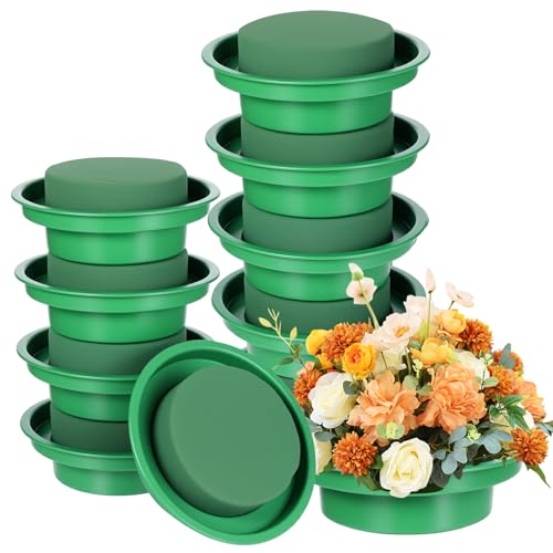 16 Pack Round Floral Foam with Bowls, Green Wet Flower Arrangement Kit, DIY Supplies for Wedding Birthday Party Table Centerpiece Decor, Fresh Artificial Flowers