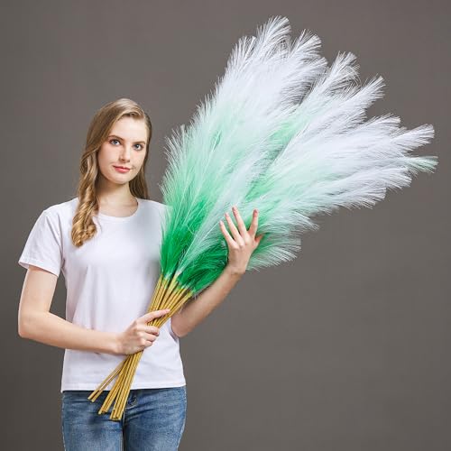 7 Pcs 45" Faux Pampas Grass – Fluffy Artificial Pompous Grass for Tall Floor Vase, Non-Shedding Home Decor, Boho Wedding Flowers, Baby Shower Centerpieces, Bedroom & Living Room Decor (Green Gradient) - color: Green Gradient