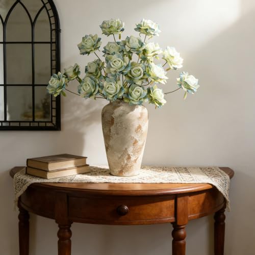 INXUGAO Artificial Flowers Fake Roses for Outdoor, 6Pcs 28" Long Stem Silk Roses for Wedding Indoor Outside Party Decor, Realistic Faux Bouquet for Tall Vase Planter (Green) - color: Rose-green 6 Pcs