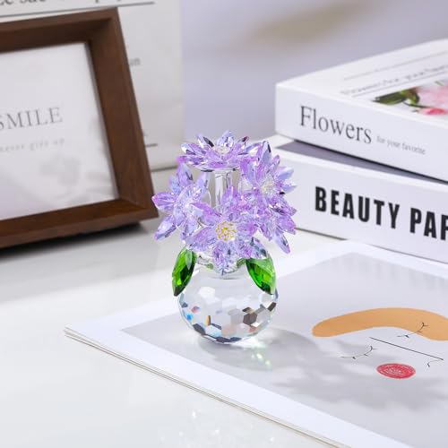 Arikyrist Crystal Purple Daisy Figurine Gifts for Women Friends Glass Daisy Flowers for Home Office Tabletop Centerpieces Decor - color: Purple