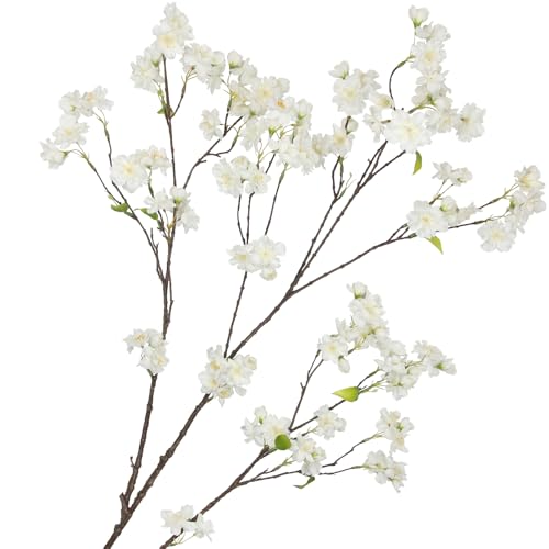 CISDUEO White Cherry Blossom Branches Long Stem Artificial Flowers for Tall Vase Silk Flower Bulk Plum Blossom Flowers for Indoor Home Decor Bedroom Wedding Floral Arrangement Table Centerpieces Party - color: White