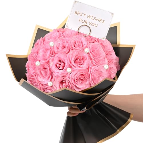 Waipfaru Pink Glitter Roses Bouquet, DIY Fake Flowers Bouquet, Artificial Rose Bouquet for Valentines, Anniversary, Engagement, Wedding, 36 Roses - color: Pink, size: 36pcs