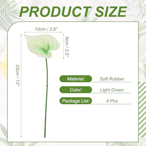 uxcell 4Pcs 11inch Artificial Anthurium Lily Flowers, Permanent Flower Bouquet for Home Arrangements Wedding Festival Decoration Crafts Store Decor Accessories, Light Green - color: Light Green