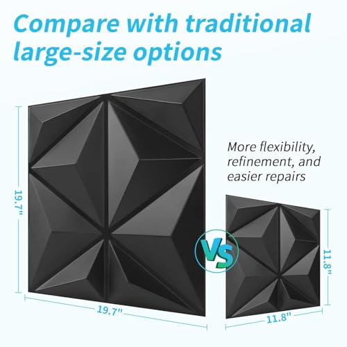Art3d 20 Pack Decorative 3D Wall Panels, 19 Sq.Feet PVC Interior Wall Décor for TV Background, Bedroom, Living Room, 11.8"x11.8", Black - color: Jet Black, size: 11.8"x11.8"