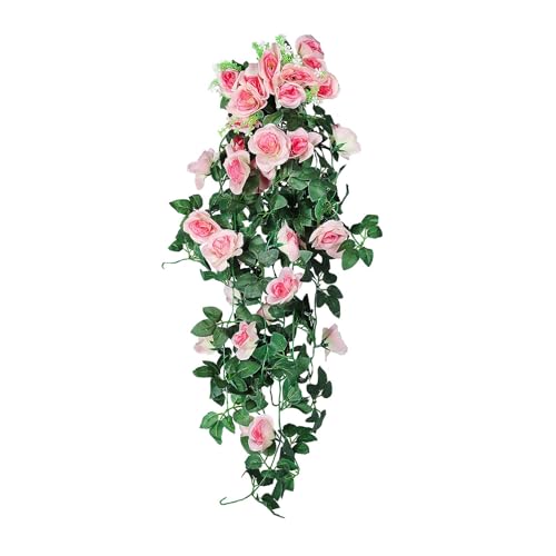RECUTMS 2PCS Artificial Hanging Rose Flower Plants, 37Inch Light Pink Fake Silk Floral Ivy Garlands for Outdoors Home Room Garden Wedding Arch Bridal Shower Valentine's Mother's Day Indoor Party Decor - color: Light Pink, size: 2 pcs
