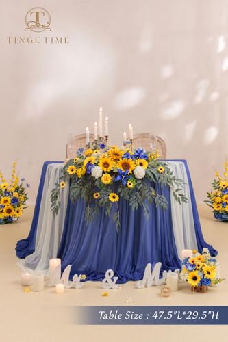 TINGE TIME Artificial Sweetheart Flower Swag with Tablecloth and Table Runner, Pack of 3 Floral Arrangement for Wedding Sweetheart Table Centerpiece Decoration Valentine's Day (Sunflower&RoyalBlue) - color: Sunflower & Royal Blue